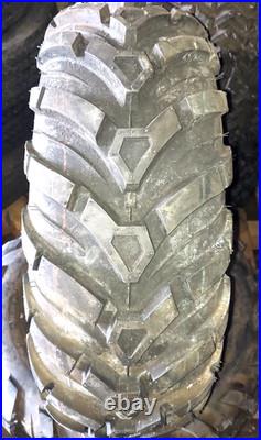 John Deere Gator 12 Yellow Steel Wheel 4 Lug withANCLA M/T 25x8-12 Tire